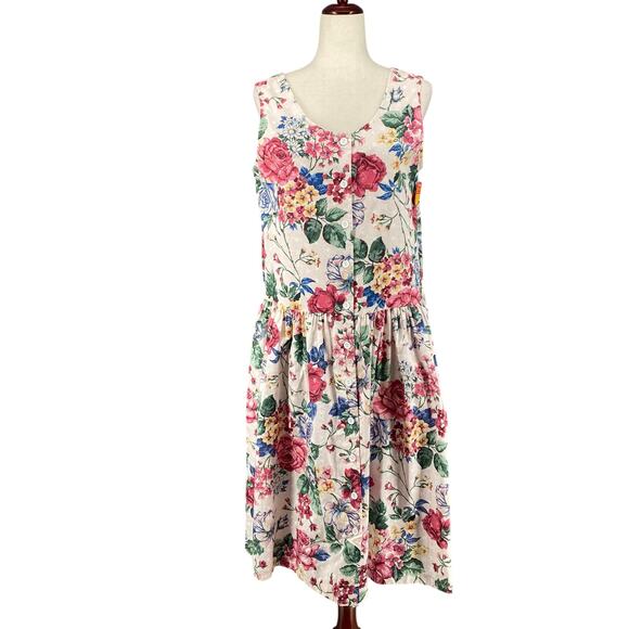 Vtg 80s 90s NOS Brights Creek Cottage Garden Midi Dress Romantic Boho 14? Floral - Picture 1 of 16